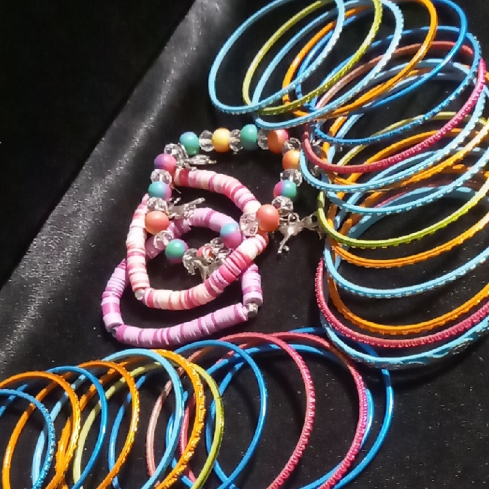 Child's small Colorful Bangle Bracelet & Expandable bracelets with horse charms